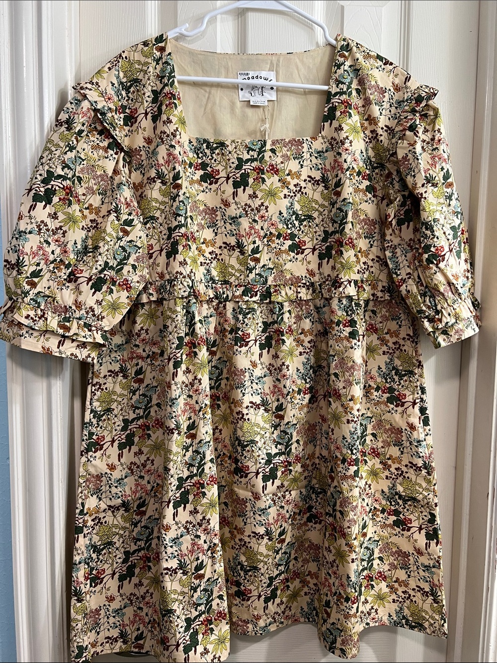 Anthropologie Meadows Daphine Cream Floral Square-Neck Mini Dress